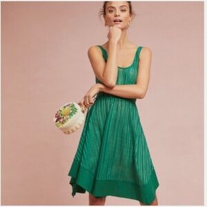 Anthropologie Tracy Reece Dress Lino Swing Dress Tie Side Adjustable Waist Green